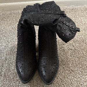 Chic Black Ankle Booties with Rhinestone Detailing